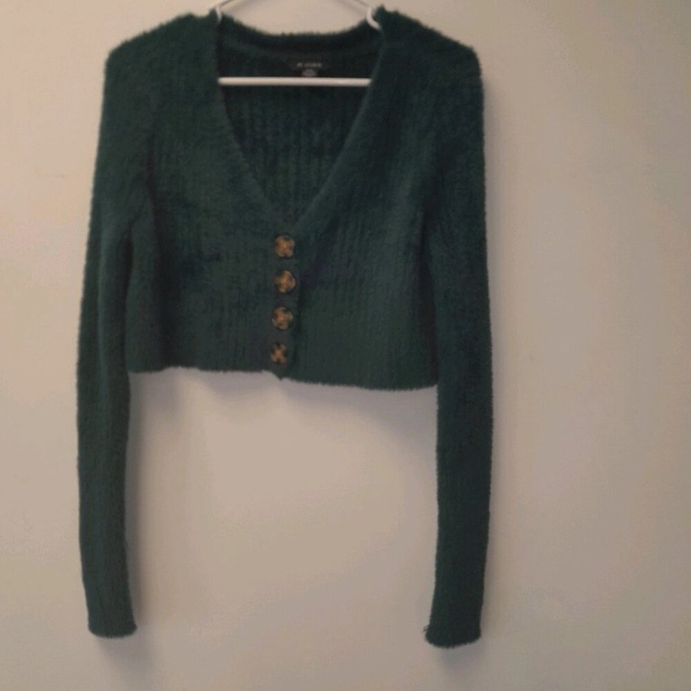 American Eagle Women's Green Cropped Button Down Cardigan Sweater Size Small